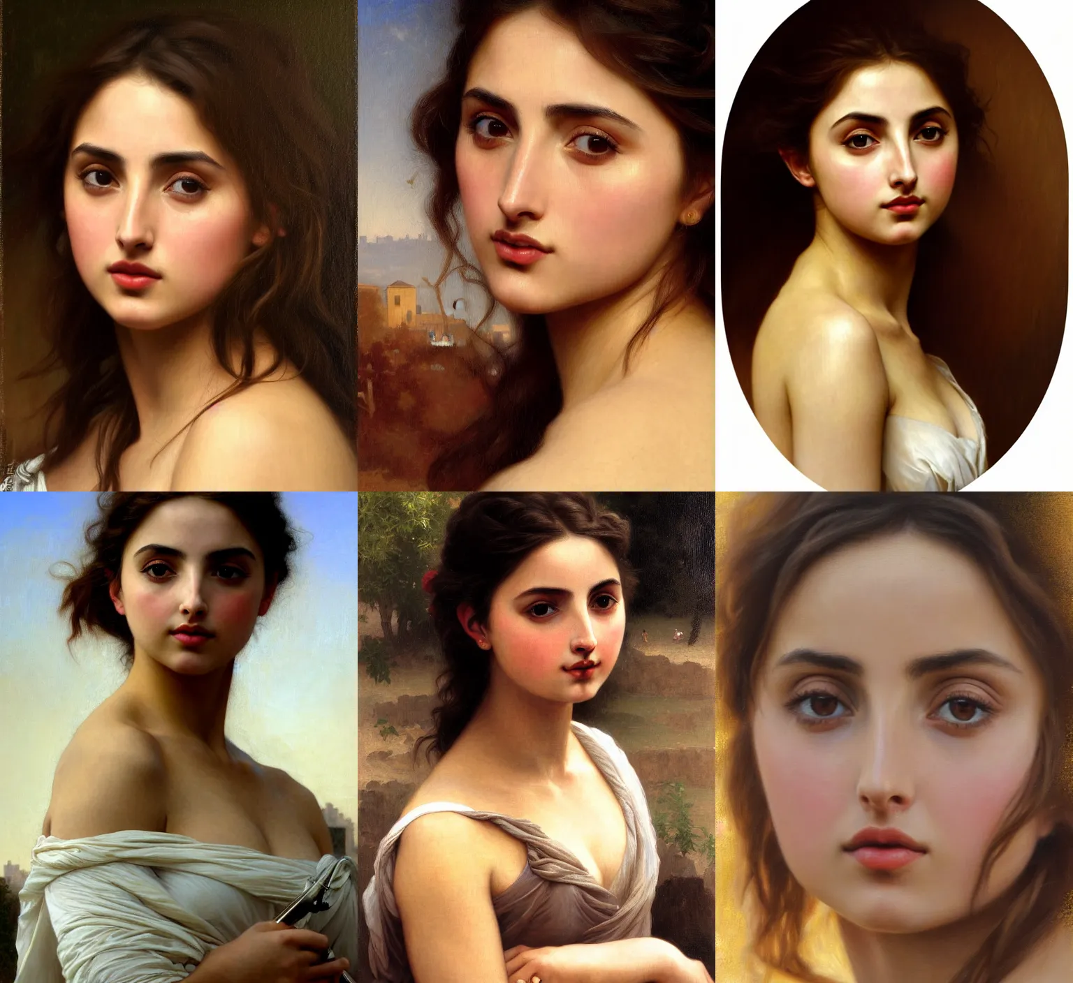 Prompt: Painting of Ana de Armas ,portrait close up, Art by william adolphe bouguereau, During golden hour, Extremely detailed, Beautiful ,4K, Award winner