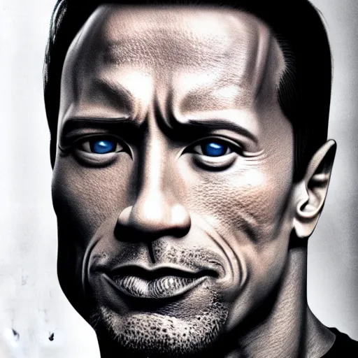 Image similar to ( dwayne johnson ) have a face of arnold arnold schwarzenegger. symmetric face, coherent face, coherent eyes, symmetric eyes