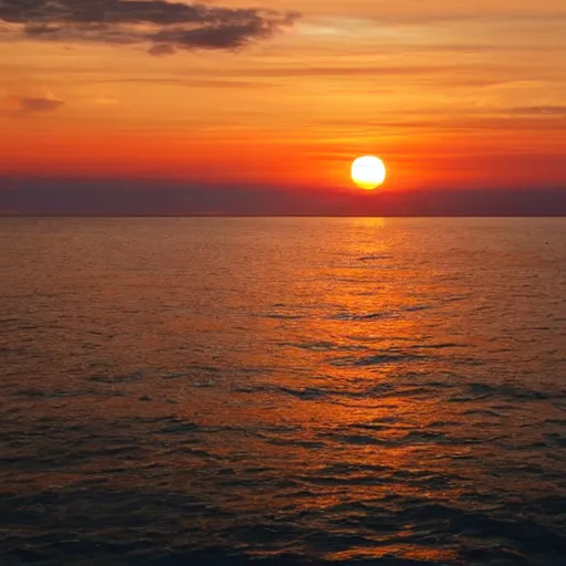 Image similar to sunset on the ocean, water is glowing golden, gold colored glowing water, sun surrounded by blackness, sky completely dark, night sky with stars visible with the sun still on the horizon