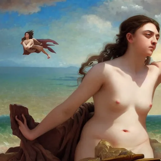 Prompt: arya stark as venus in birth of venus,D&D Monster Manual, digital painting, highly detailed, fantasy, artstation, concept art, smooth, sharp focus, maximalist illustration, trending on artstation, award winning,art by William-Adolphe Bouguereau and artgerm and greg rutkowski and Ruan Jia and Mandy Jurgens