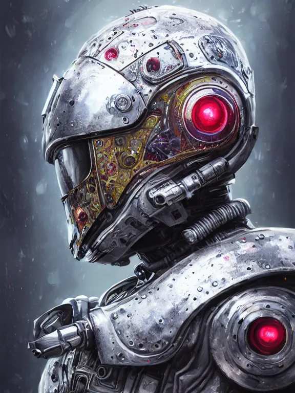 Image similar to portrait art of 8k ultra realistic retro futuristic zombie astronaut , galaxy reflected helmet , detailed intricate ornate armour,blade runner, cybernetic, full of colour, cinematic lighting, battered, trending on artstation, 4k, hyperrealistic, focused, extreme details,unreal engine 5, cinematic, masterpiece, art by ayami kojima, giger