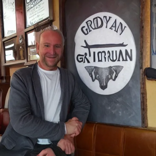 Prompt: grey man at the greyhound pub