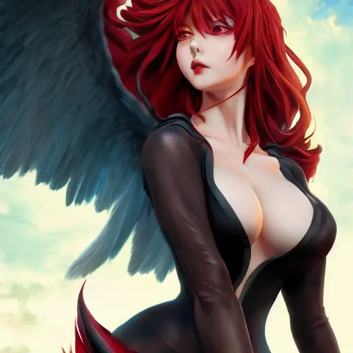 Image similar to an oil painting of rias gremory with demon wings, by artgerm, wlop and greg rutkowski, hd, hdr, ue 5, ue 6, unreal engine 5, cinematic 4 k wallpaper, 8 k, ultra detailed, high resolution, artstation, award winning