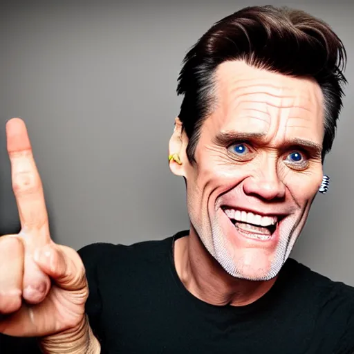 Image similar to a portrait of jim carrey wearing mechanical implants on the face