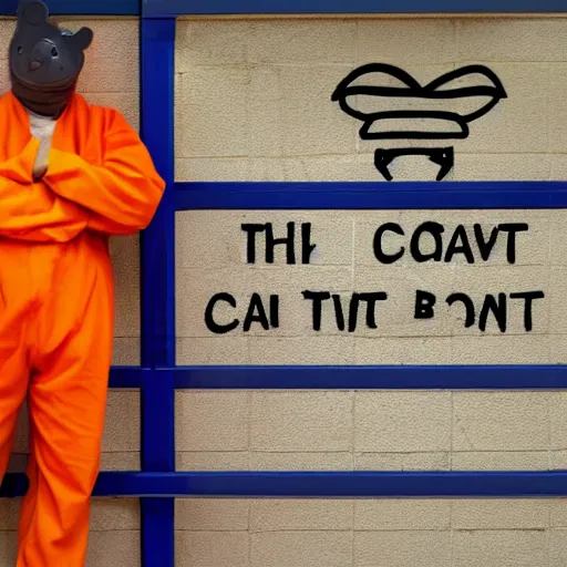 Image similar to inmate with orange suit and wearing a bee head