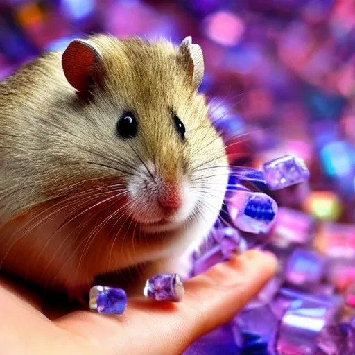 Prompt: a hamster made out of rainbow crystals