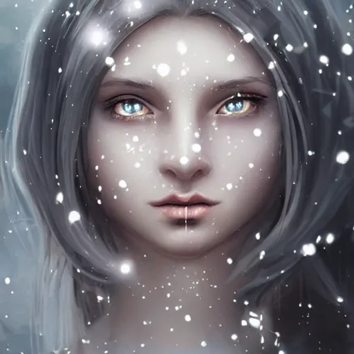 Prompt: pretty snowflakes morphing coalescing into face. artstation award cgsociety