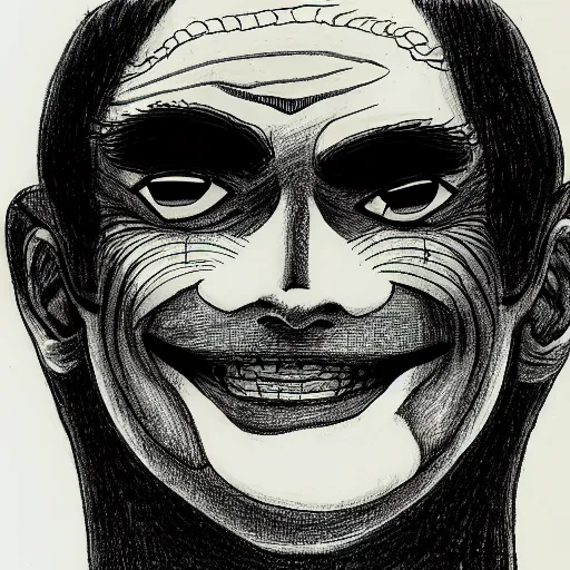 Image similar to drawing of a smiling man by junji ito,