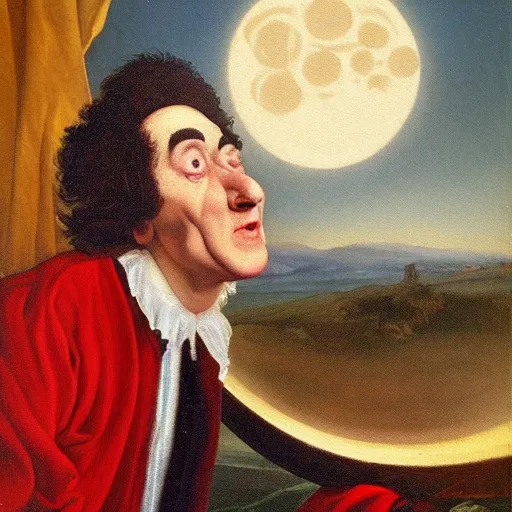 Image similar to An oil painting of Harry Carey gazing at the moon (1688)