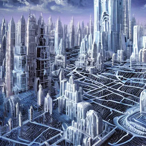 Prompt: a retro futuristic city carved out of ice