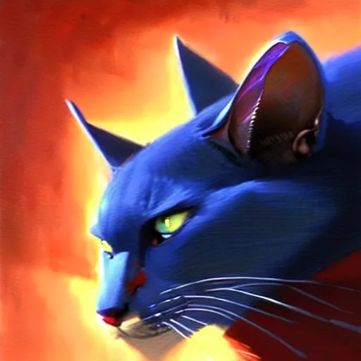 Image similar to blue cat eating red sable painting by eddie mendoza, greg rutkowski