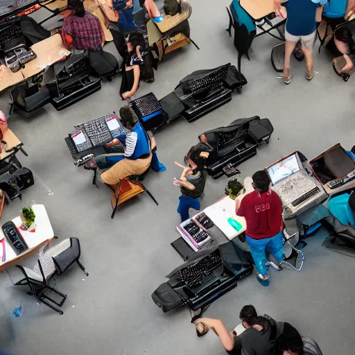 Prompt: an drone photograph of a lan party, n - 9
