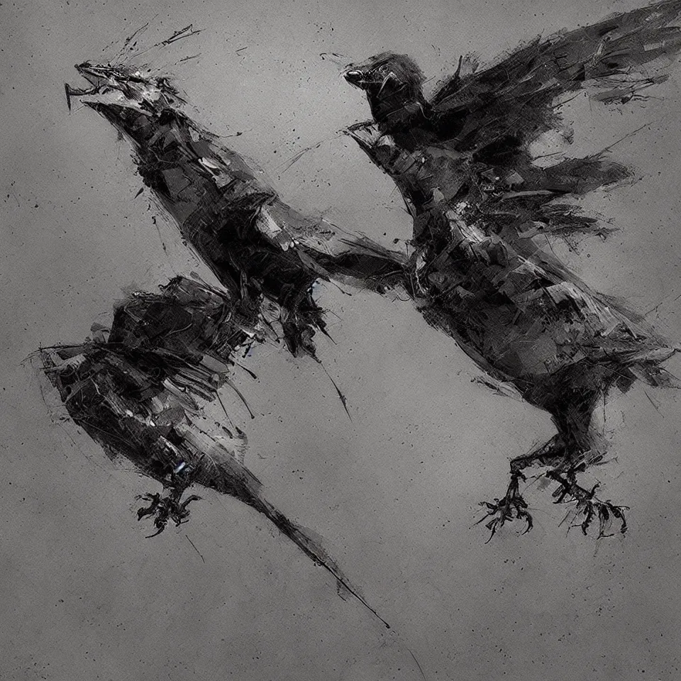 Prompt: a robotic bird, digital painting, digital art, beautiful, cinematic, 4 k, ultra hd, art by ben templesmith