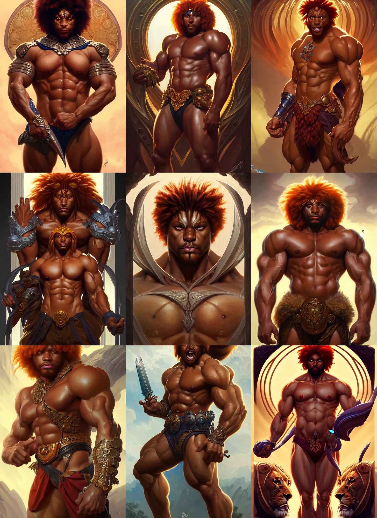 Prompt: symmetry! portrait of lion - o, thundercat, d & d, muscular! fantasy, intricate, elegant, highly detailed, digital painting, artstation, concept art, smooth, sharp focus, illustration, art by artgerm and greg rutkowski and alphonse mucha