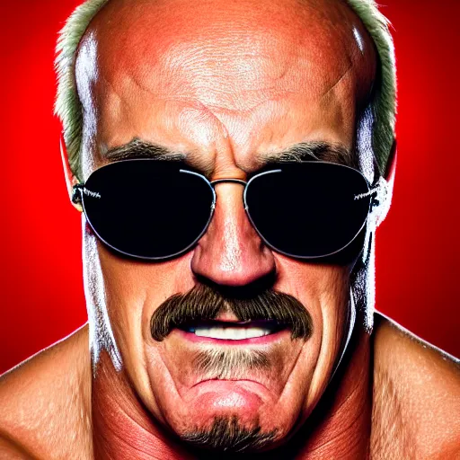 Prompt: portrait of hulk hogan wearing sunglasses, beautiful portrait, studio lighting, 4 k, masterpiece cannon, boka