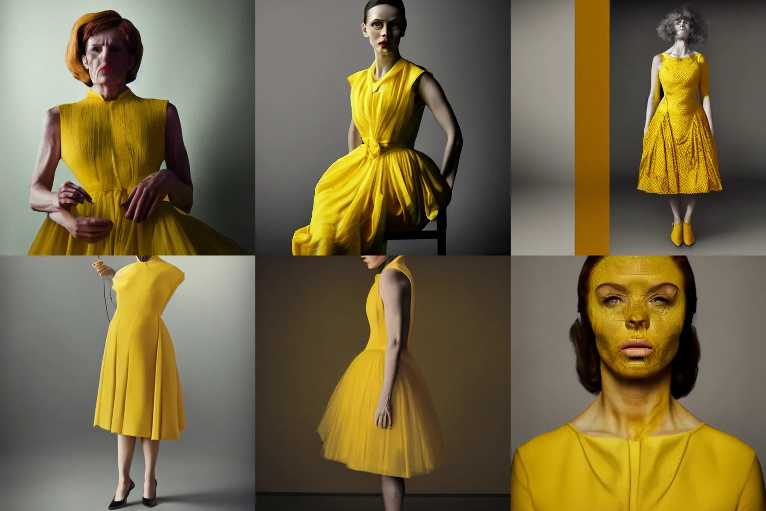 Prompt: photo of a woman in a yellow dress by Erwin Olaf