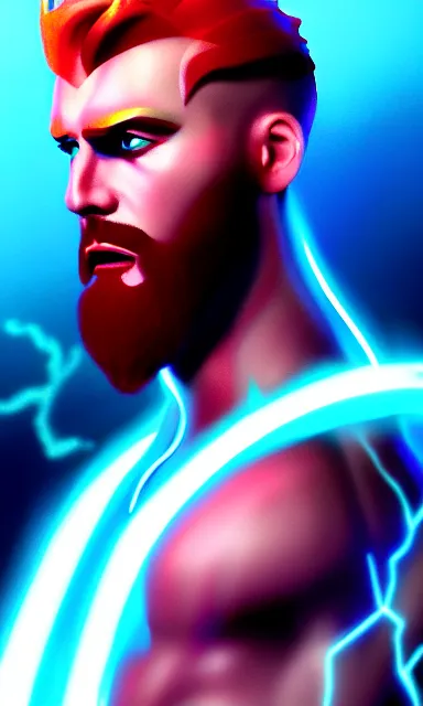 Image similar to the god zeus, lightning, concept art, sharp focus, portrait, colorful, cinematic lighting, trending on artstation, by emylie boivin and kyle herring