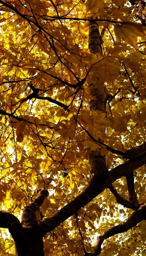 Prompt: beautiful autumn tree with yellow leaves, melancholy autumn light, blood pumping through veins, blood vessels stretching out intricately, biological beauty, sinister, scientific close-up of veins and blood, atmospheric HD photograph, depth of field