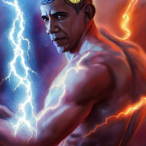 Prompt: obama as the greek god of lightning, highly detailed, by artgerm and greg rutkowski