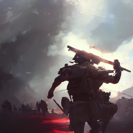 Prompt: man stonding on battlefield, by stanley artgerm lau, wlop, rossdraws, james jean, andrei riabovitchev, marc simonetti, yoshitaka amano, artstation, cgsociety,