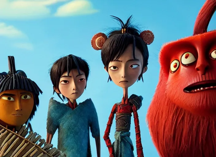 Prompt: A very high resolution image from a new movie, stop motion, Animated film Kubo, Kubo and the Two Strings, directed by wes anderson