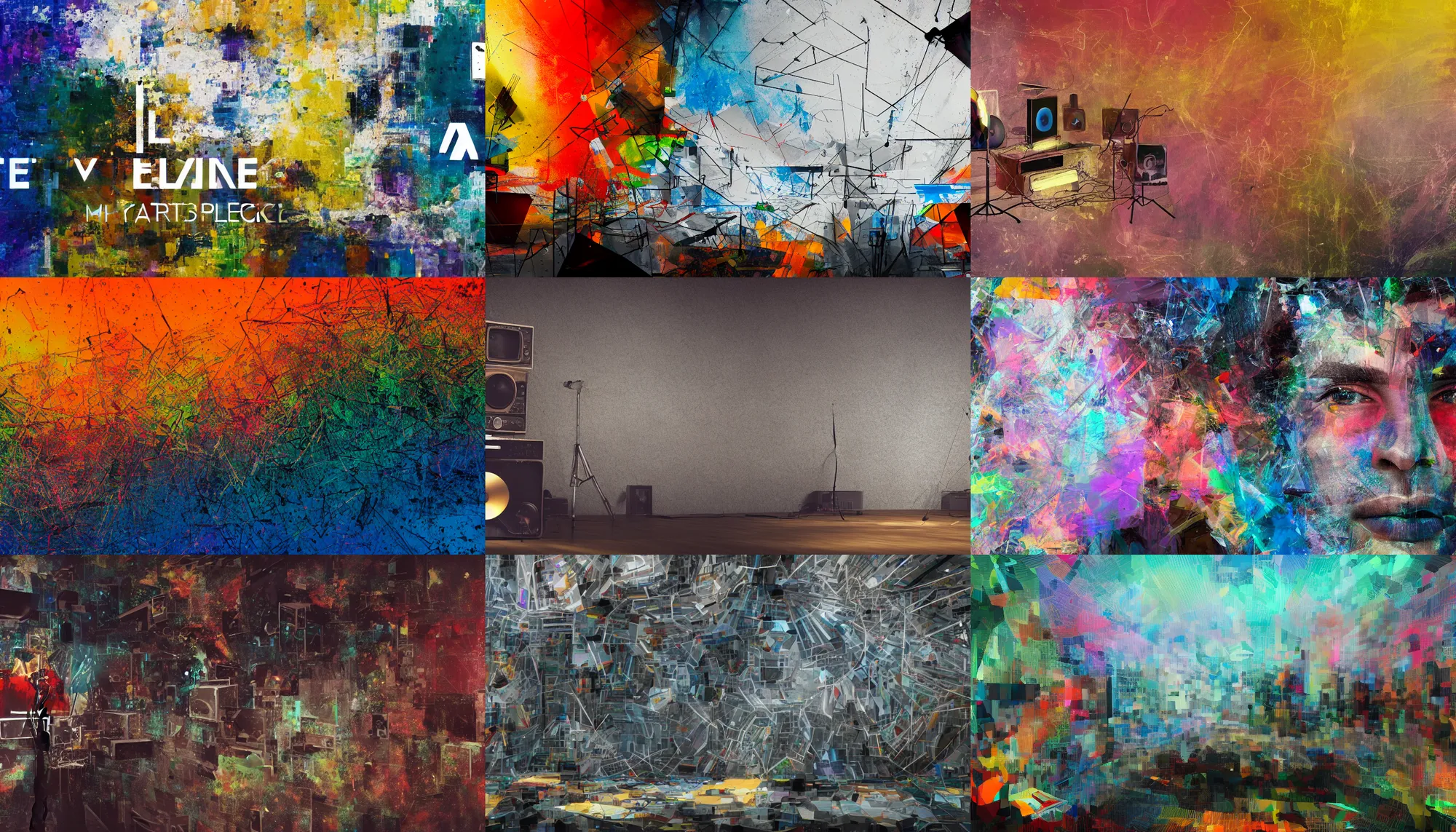Prompt: a backdrop for a tv show about experimental music and art, ultra - realistic, 4 k, color, trending on artstation