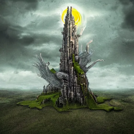 Prompt: the wicked, weird, strange, odd tower, fantasy surrealist landscape