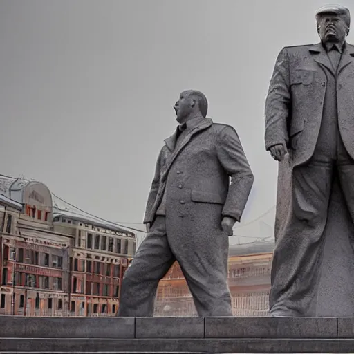 Prompt: soviet monument to donald trump, hyper real, 8 k, dystopian lighting, dusk