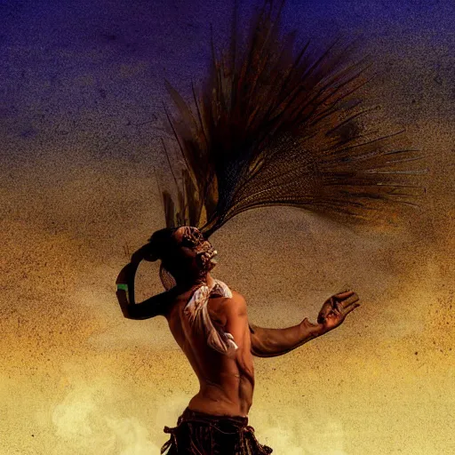 Image similar to burning man dancer, digital art, post apocalyptic, fantasy