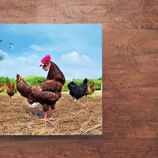 Prompt: photo of a chicken with no head stand in a farm with other regular chickens, higly detailed, 8 k, photorealistic