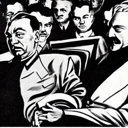 Image similar to hungarian prime minister viktor orban sitting in the lap of joseph stalin, soviet propaganda poster art from 1 9 5 0