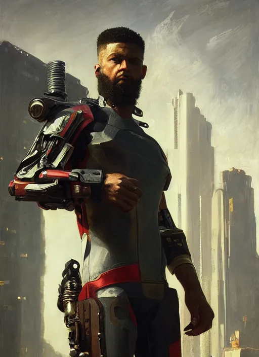 Prompt: john brown wearing power armor ( cyberpunk 2 0 7 7 ), orientalist portrait by john william waterhouse and james gurney and theodore ralli and nasreddine dinet, oil on canvas. cinematic, hyper realism, realistic proportions, dramatic lighting, high detail 4 k