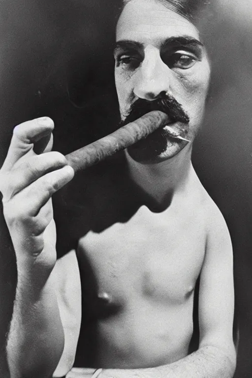 Image similar to a recent photograph of god smoking a cuban cigar by man ray