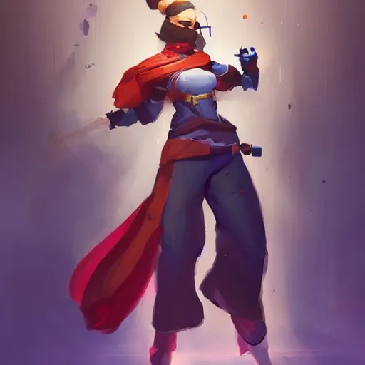 Prompt: a magic mechanic wearing a robe and a scarf. overwatch character, concept art, character design, artstation trending, by rossdraws, wlop, greg rutkowski, greg manchess