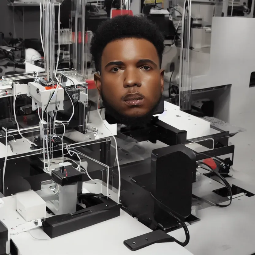 Image similar to a 3 d printer printing kendrick lamars head