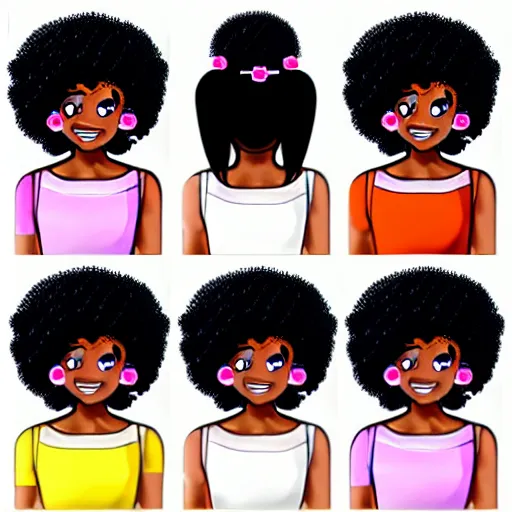 Image similar to a cute 2 d hair barrette character, afro, design, detailed