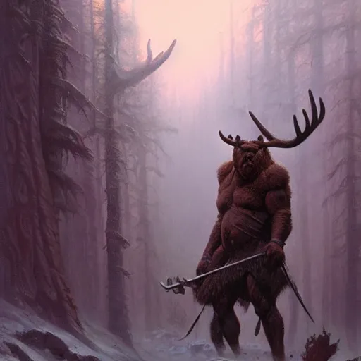 Prompt: anthropomorphic moose barbarian by greg rutkowski by tim hildebrandt by wayne barlowe