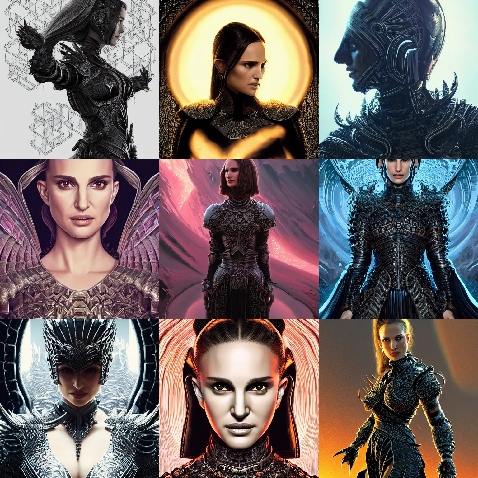 Image similar to portrait isometric drawing, natalie portman in black dragon armor, intricate, epic lighting, cinematic composition, hyper realistic, 8k resolution, unreal engine 5, by Artgerm, tooth wu, dan mumford, beeple, wlop, rossdraws, James Jean, Andrei Riabovitchev, Marc Simonetti, yoshitaka Amano, Artstation