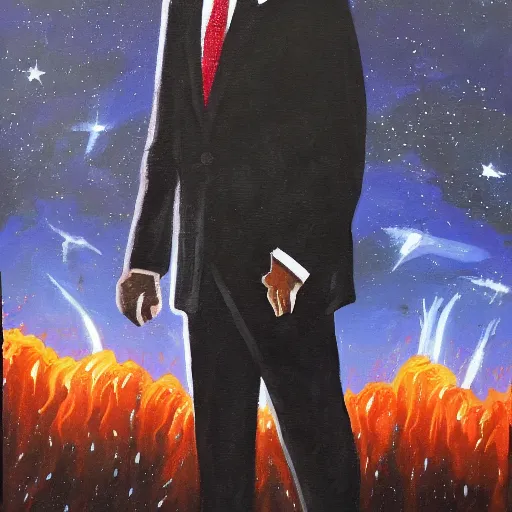 Image similar to dark joe biden standing in front of the collapse of the universe, painting