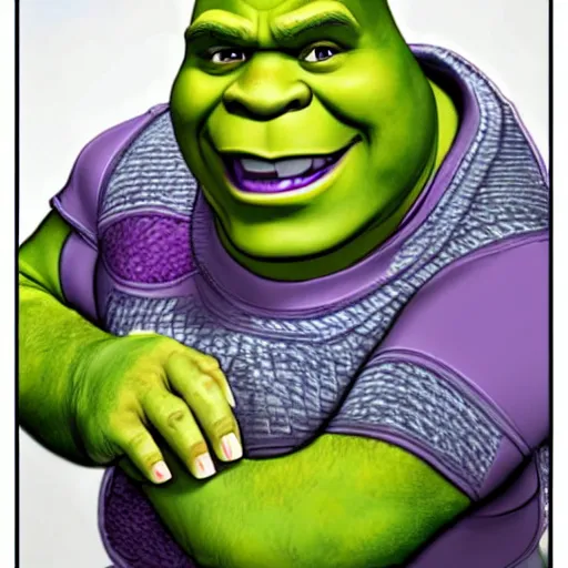 Image similar to shrek as thanos from the avengers