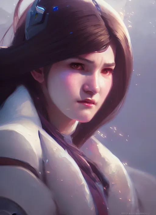 Prompt: portrait of d. va from overwatch, victorian, concept art, detailed face, fantasy, close up face, highly detailed, cinematic lighting, digital art painting by greg rutkowski