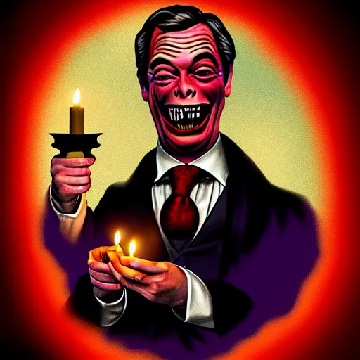 Prompt: nigel farage as count dracula, single candle light, digital painting, detailed, artistic, dramatic colors