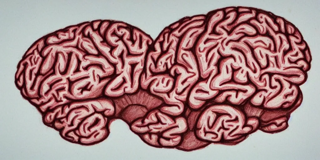 Prompt: child's drawing of a brain, crayon on paper