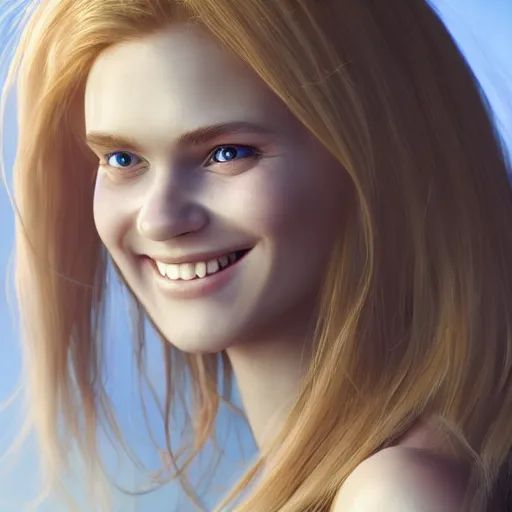 Prompt: close up of beautiful scandinavian female smiling holding xbox one s to face, stunning eyes, long blonde hair, disney pixar weta, hi - fructose, decadent highly - detailed digital painting, golden ratio, octane render, artstation, cinematic composition, smooth, sharp focus