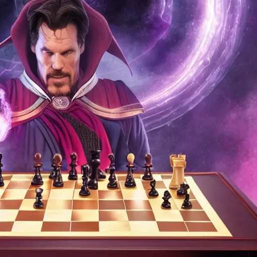 Image similar to thanos and doctor strange playng chess, detailed 4 k