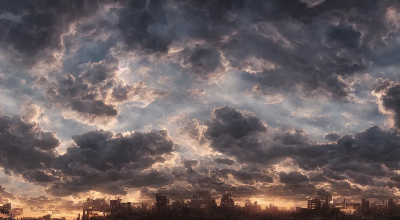 Image similar to hdr map of evening sky, photorealistic, hyper detailed, hyper realistic, houdini, vfx, unreal engine 4, octane render, arnold render, vray render, 8 k