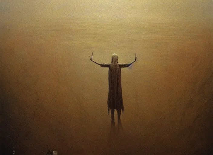Image similar to the subconscious mind by zdzislaw beksinski, oil on canvas, epic scale, detailed, hyper - realistic