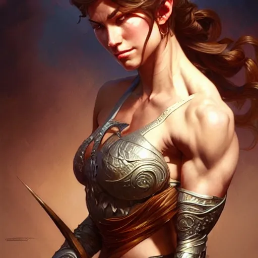 Image similar to , muscular upper body, D&D, fantasy, intricate, elegant, highly detailed, digital painting, artstation, concept art, smooth, sharp focus, illustration, art by artgerm and greg rutkowski and alphonse mucha