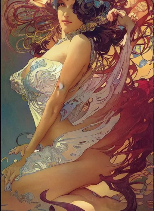 Image similar to romance book cover illustration art by peter andrew jones, artgerm, alphonse mucha, wlop. fantasy style, sharp focus!, ultra detailed,