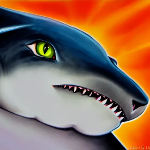 Image similar to shark cat hybrid, detailed ilustration, oil paint